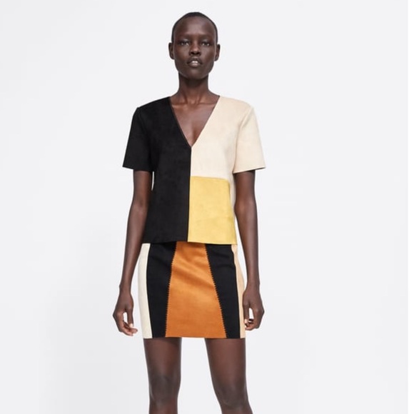 Zara Tops - Worn once ZARA suede color block T-shirt
